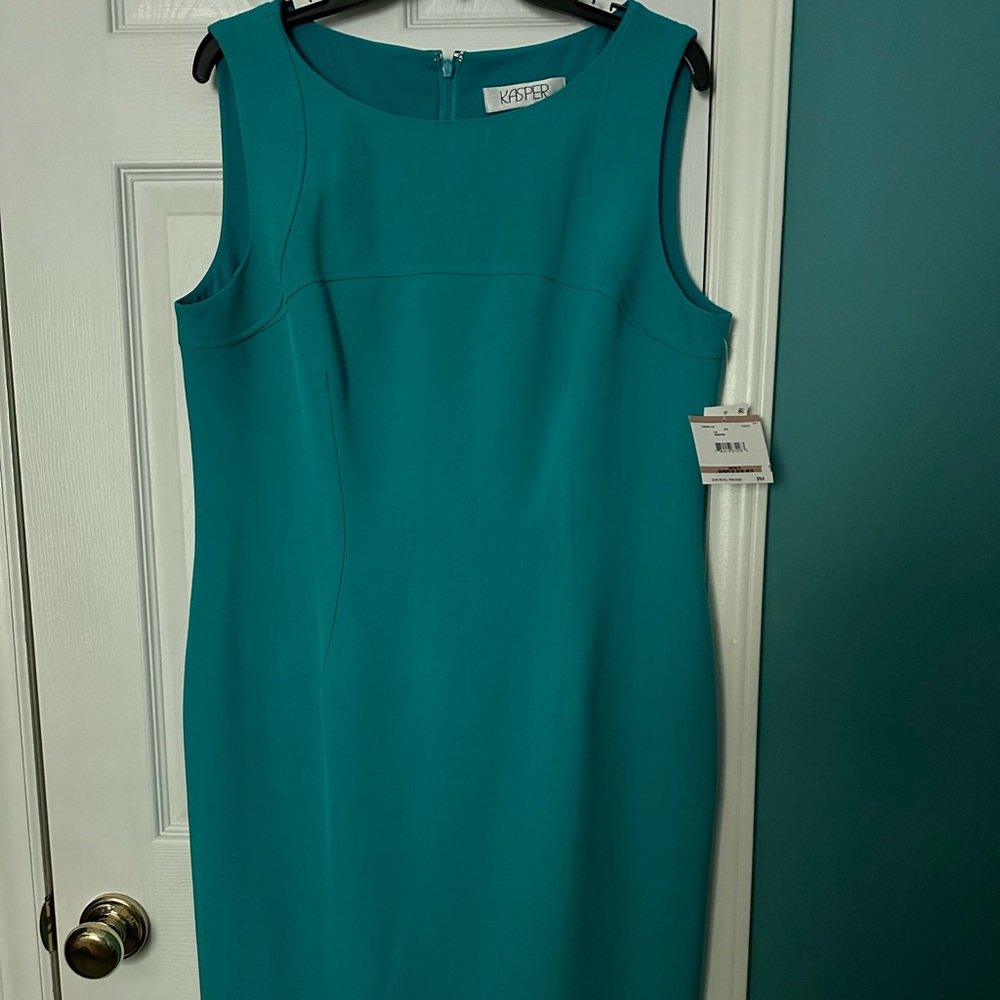Kasper Green Sheath Midi Dress Sleeveless Crew Neck